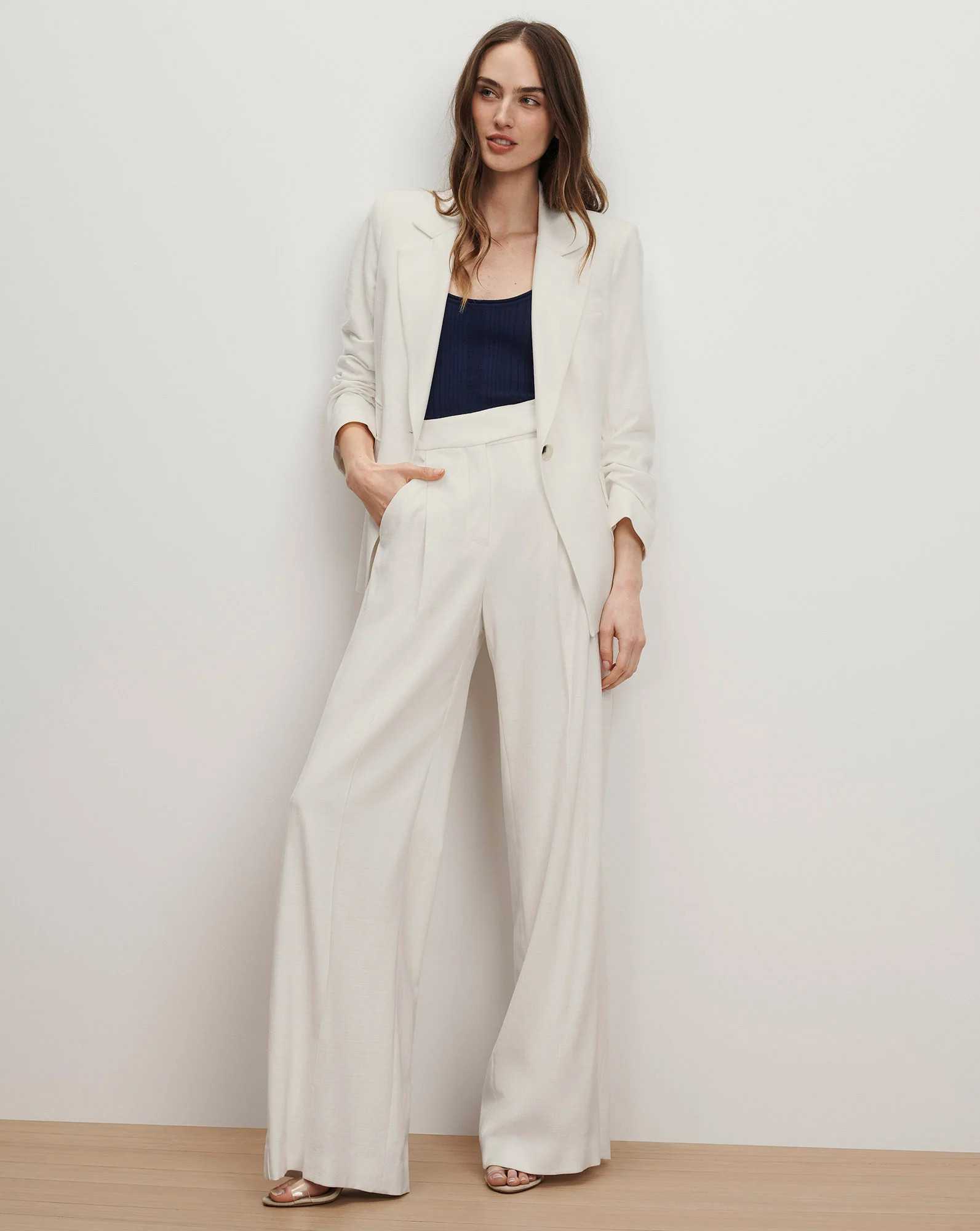 Marbeau Wide-Leg Trouser Pant in Dove White | Veronica Beard | Veronica Beard
