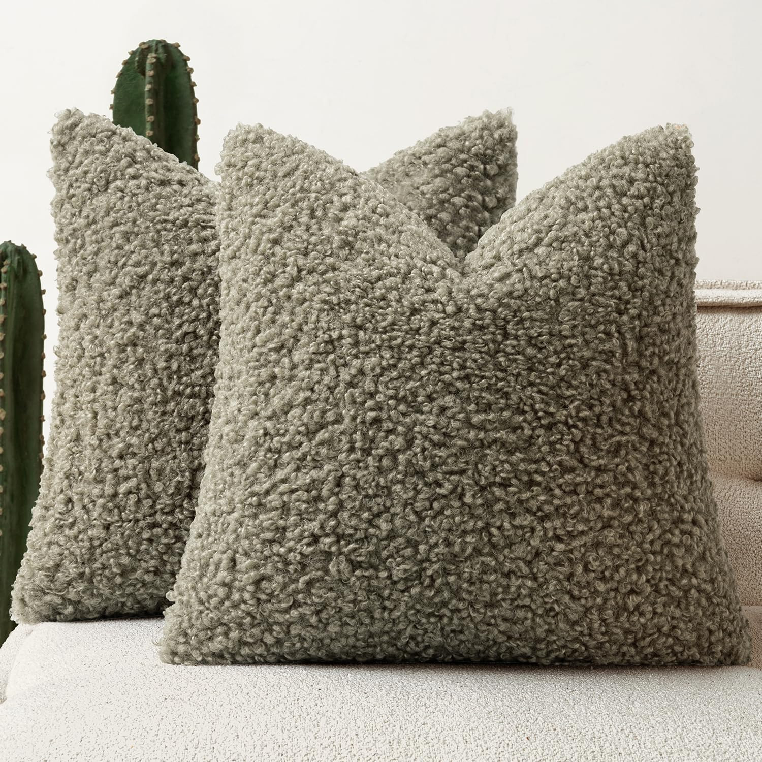 Woaboy Faux Fur Throw Pillow Covers 18x18 Inch Set of 2 Boucle Neutral Decorative Sherpa Fuzzy Ac... | Amazon (US)