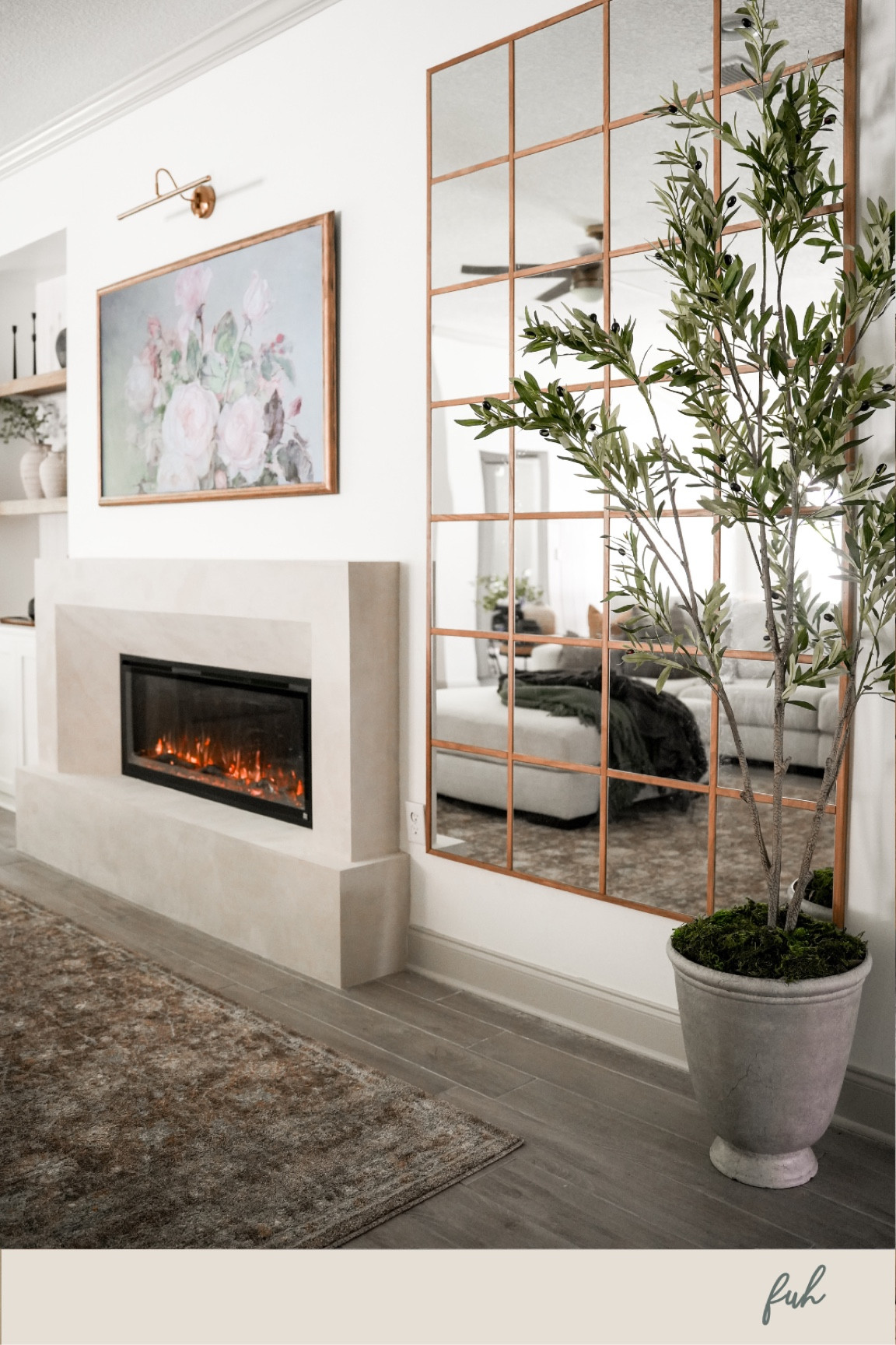 Prime Day Deal! Shop our planter, tree and the details here. Living room, cast stone fireplace, family room, transitional design

#LTKsalealert #LTKfindsunder100 #LTKhome