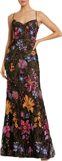 Spaghetti Strap Floral Embroidered Gown | Nordstrom