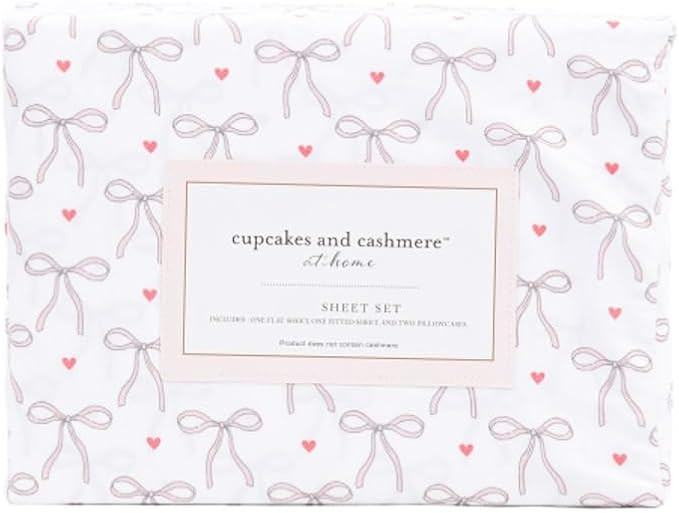 cupcakes and cashmere Valentine's Day Sheet Set (White - Bows and Hearts, Twin) | Amazon (US)