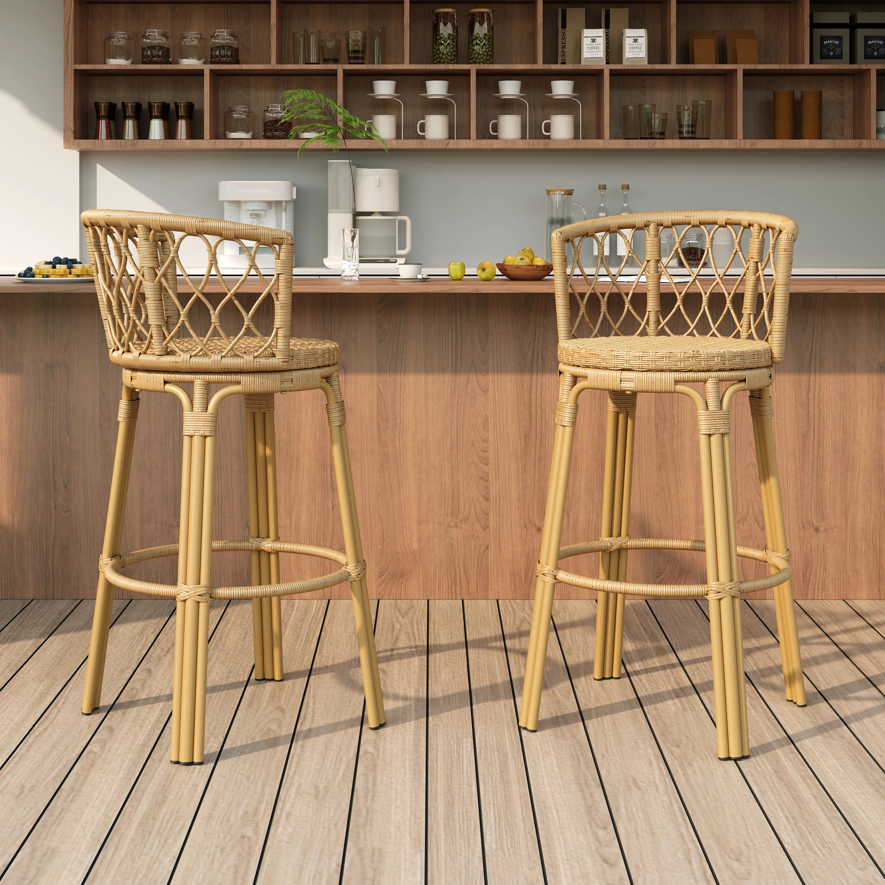 Areeas Polyethylene (PE) Wicker Outdoor 28.75'' Bar Stool (Set of 2) | Wayfair North America