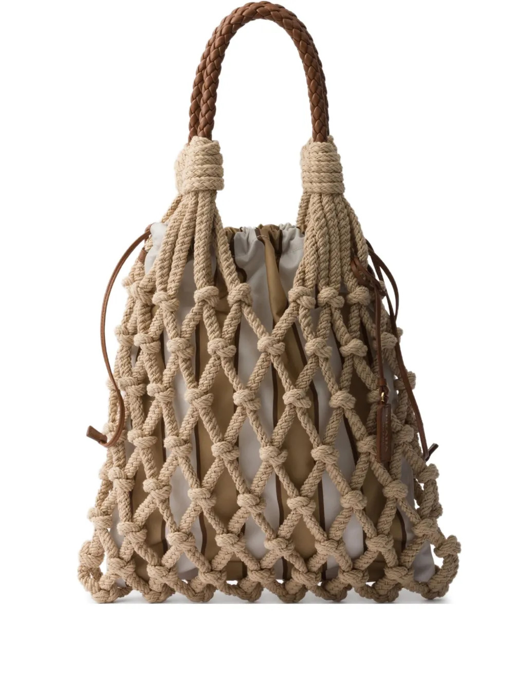 Prada Medium Macramé Tote Bag | Neutrals | FARFETCH | Farfetch Global