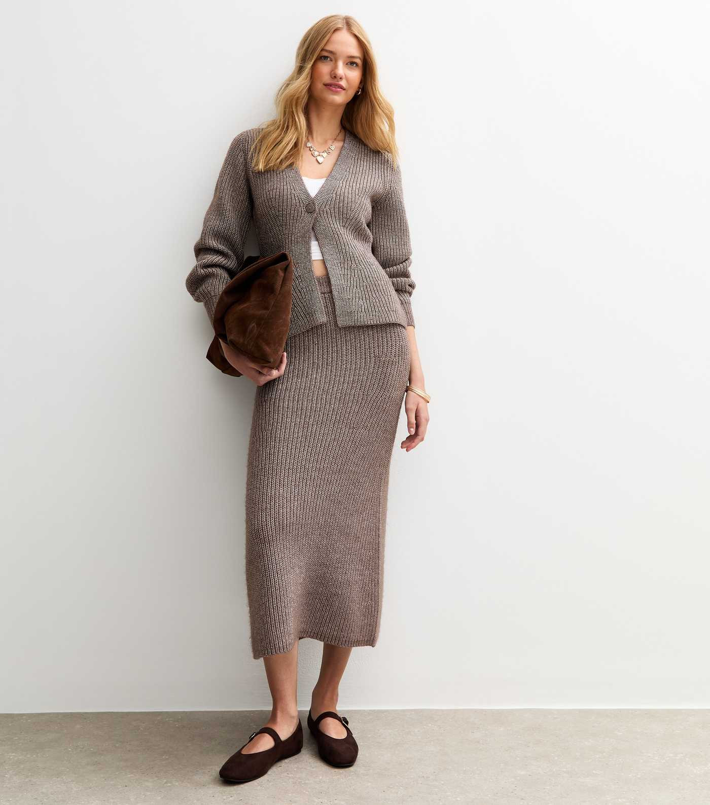 Mink Ribbed Knit Midi Skirt | New Look | New Look (UK)
