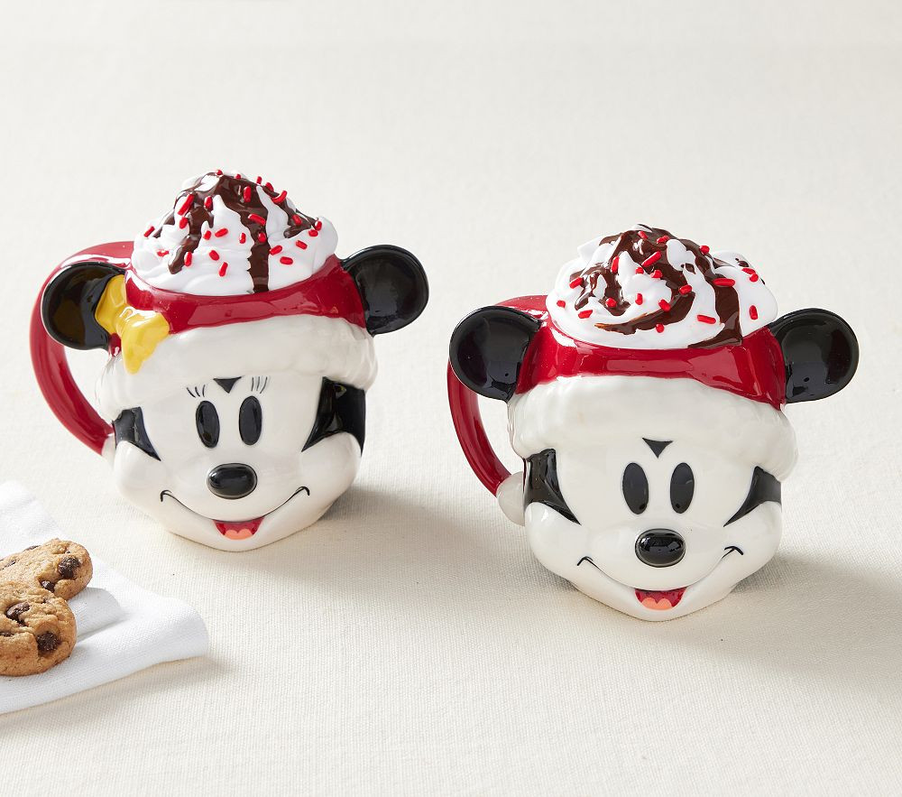 Disney Santa Mickey Mouse and Minnie Mouse Shaped Kids Mugs, Set of Two | Pottery Barn Kids
