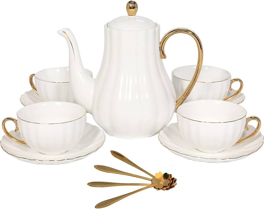 LE POTOCIO Porcelain Tea Set for Adults, 13-Piece Tea Pot and Cups Set for 4, Afternoon Tea Sets ... | Amazon (US)