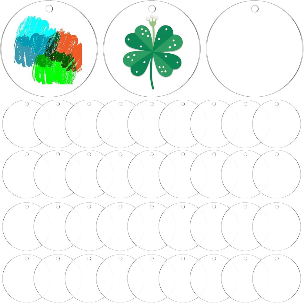 40 Pcs Acrylic Ornament Blanks 4 inch, Clear Acrylic Keychains Blanks Bulk Transparent Flat Round... | Amazon (US)