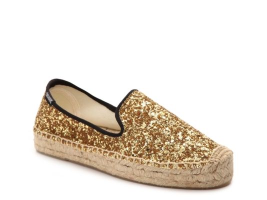 Women's Soludos Glitter Flatform Flat - Gold Metallic | DSW