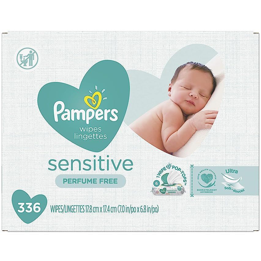 Baby Wipes, Pampers Sensitive Water Based Baby Diaper Wipes, Hypoallergenic and Unscented, 8 Pop-Top | Amazon (US)