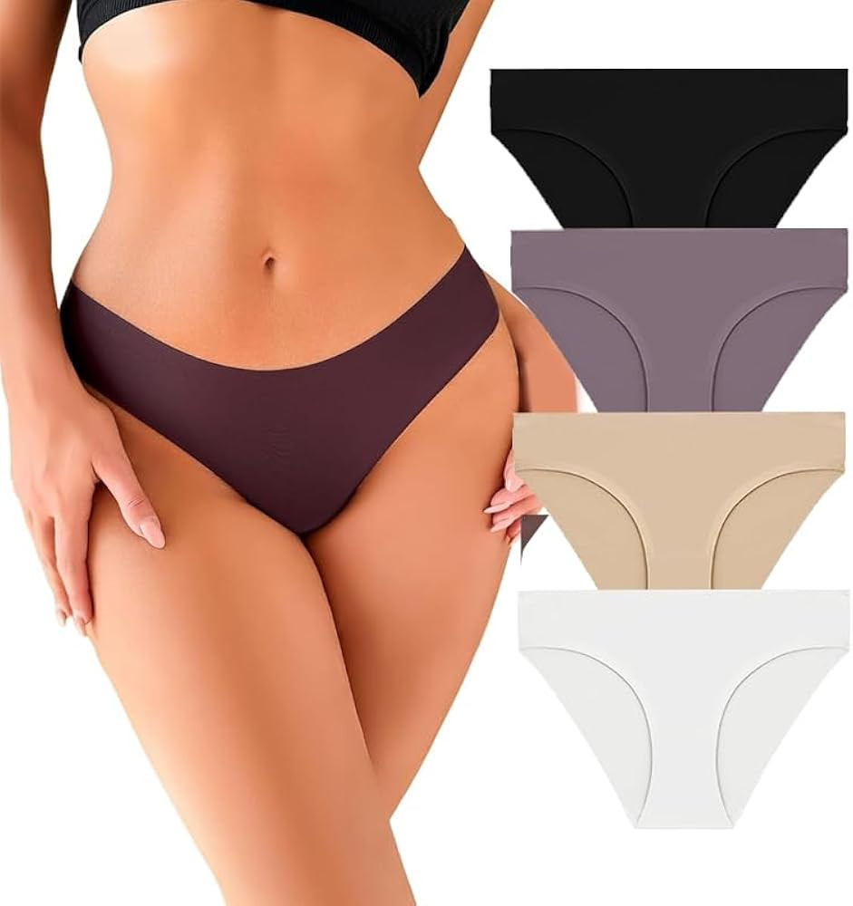 4 Pack Seamless Women Underwear Thongs,No Show Ladies Thong,No Line Workout Breathable Comfortabl... | Amazon (US)