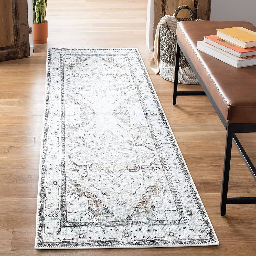 Bloom Rugs Washable Non-Slip 7 ft Runner - Brown/Beige/Charcoal Traditional Runner for Entryway, ... | Amazon (US)