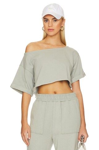 Lovers and Friends Cropped Off Shoulder Top in Sage Green from Revolve.com | Revolve Clothing (Global)