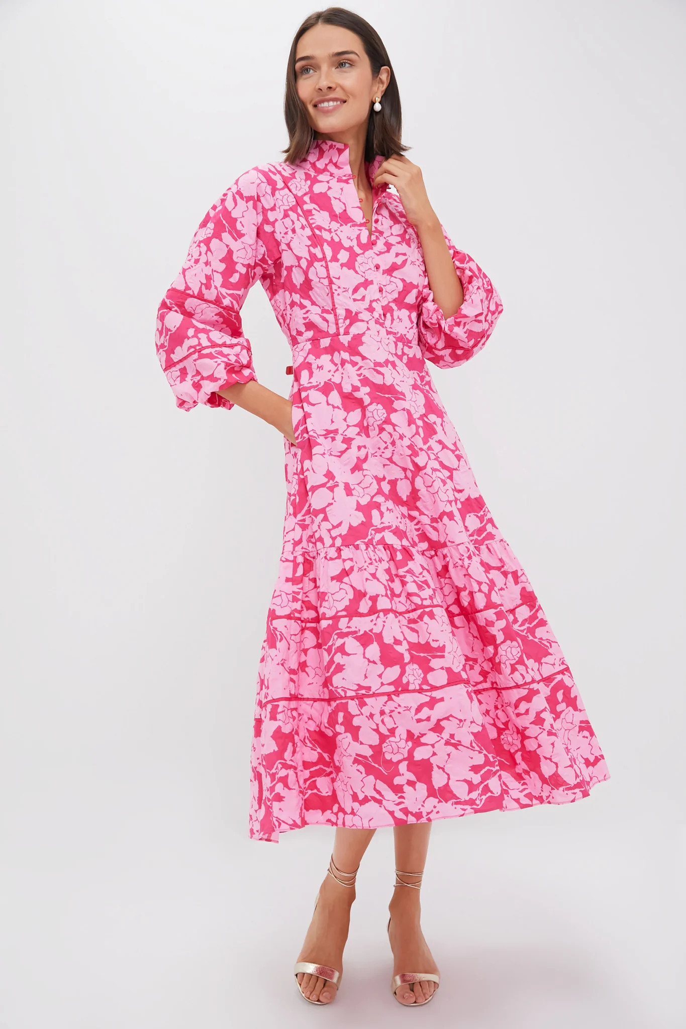 Pink Textured Floral Hillsborough Midi Dress | Tuckernuck (US)