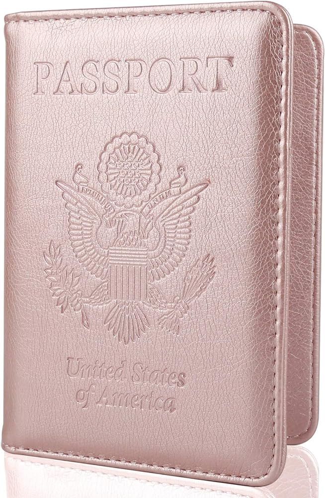 GDTK Leather Passport Holder Cover Case RFID Blocking Travel Wallet (Rose Gold) | Amazon (US)