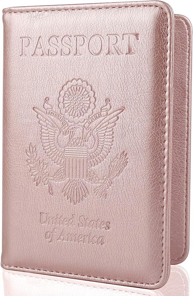 GDTK Leather Passport Holder Cover Case RFID Blocking Travel Wallet (Rose Gold) | Amazon (US)