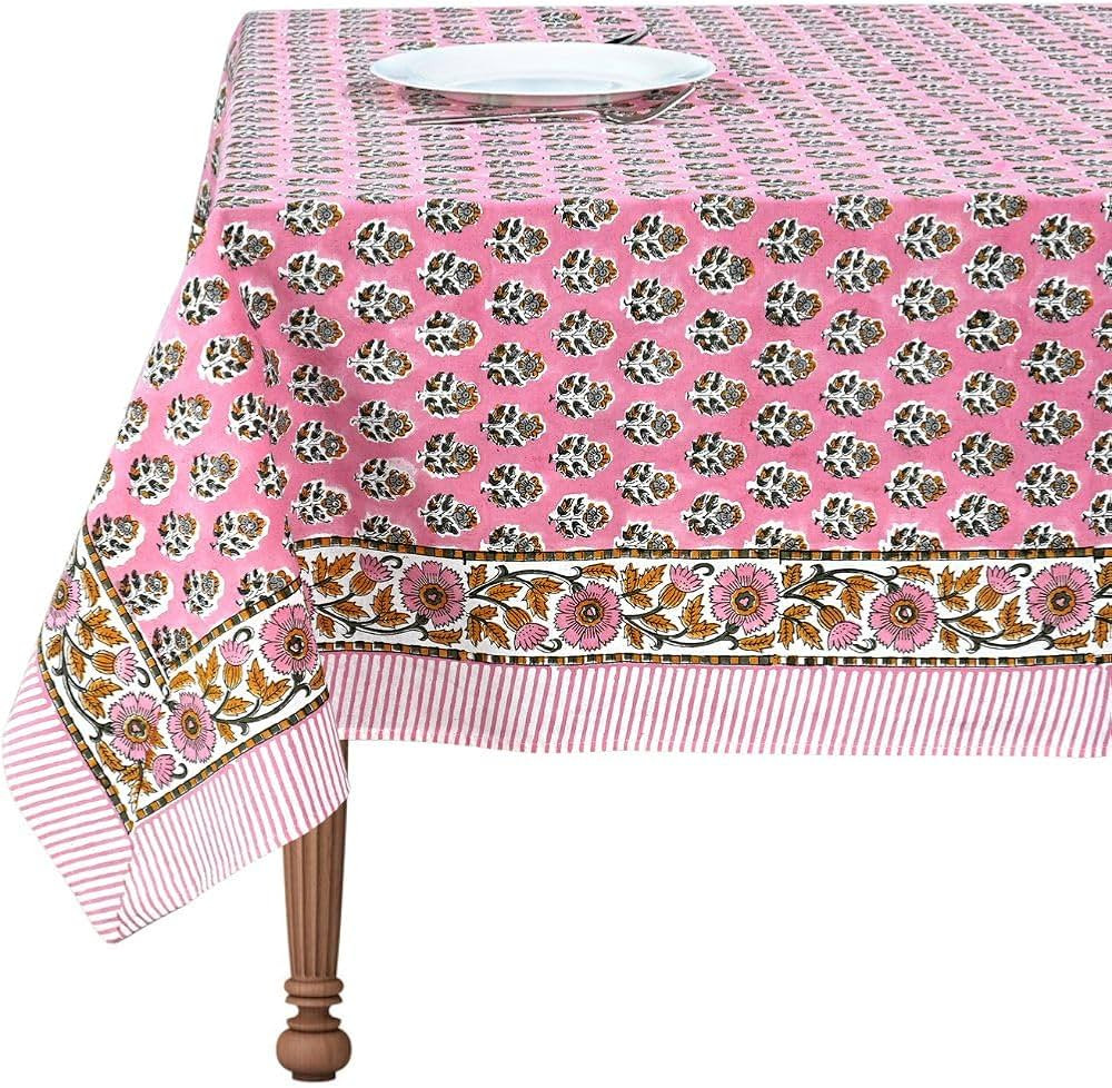 CPC Tablecloth 100% Cotton 60x60 Inch Indian Block Print Rectangle Table Cover, Washable Table Cl... | Amazon (US)