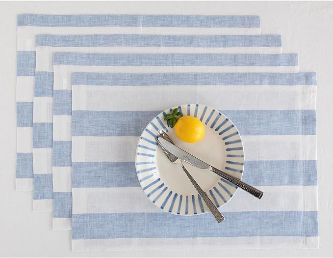 Solino Home Cabana Stripe Linen Placemats – 100% Pure Linen Cloth Fabric Placemats Set of 4, 14... | Amazon (US)