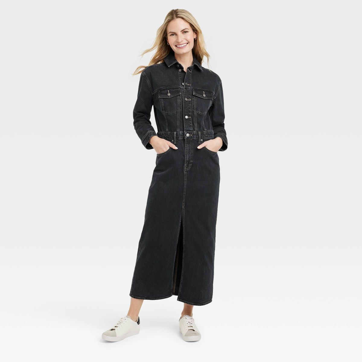 Women's Long Sleeve Denim Maxi Dress - Universal Thread™ Black Wash 6 | Target