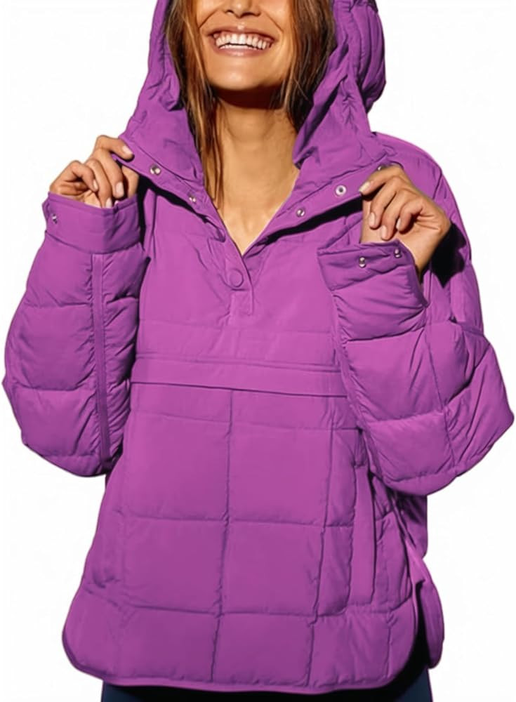 AICHARMWA Women's Pullover Puffer Jacket Hooded Oversized Lightweight Quilted Jacket Winter Warm ... | Amazon (US)