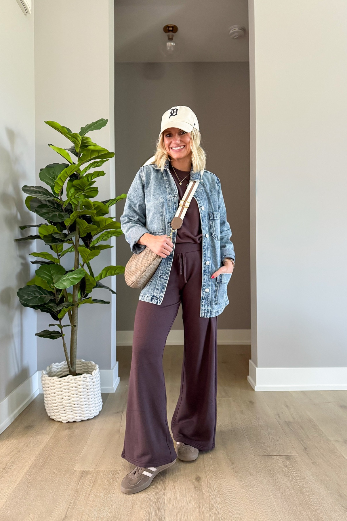 Elevated loungewear: denim jacket + cozy set + sneakers 🍂 #LTKOver40 #LTKPetite #LTKSeasonal
