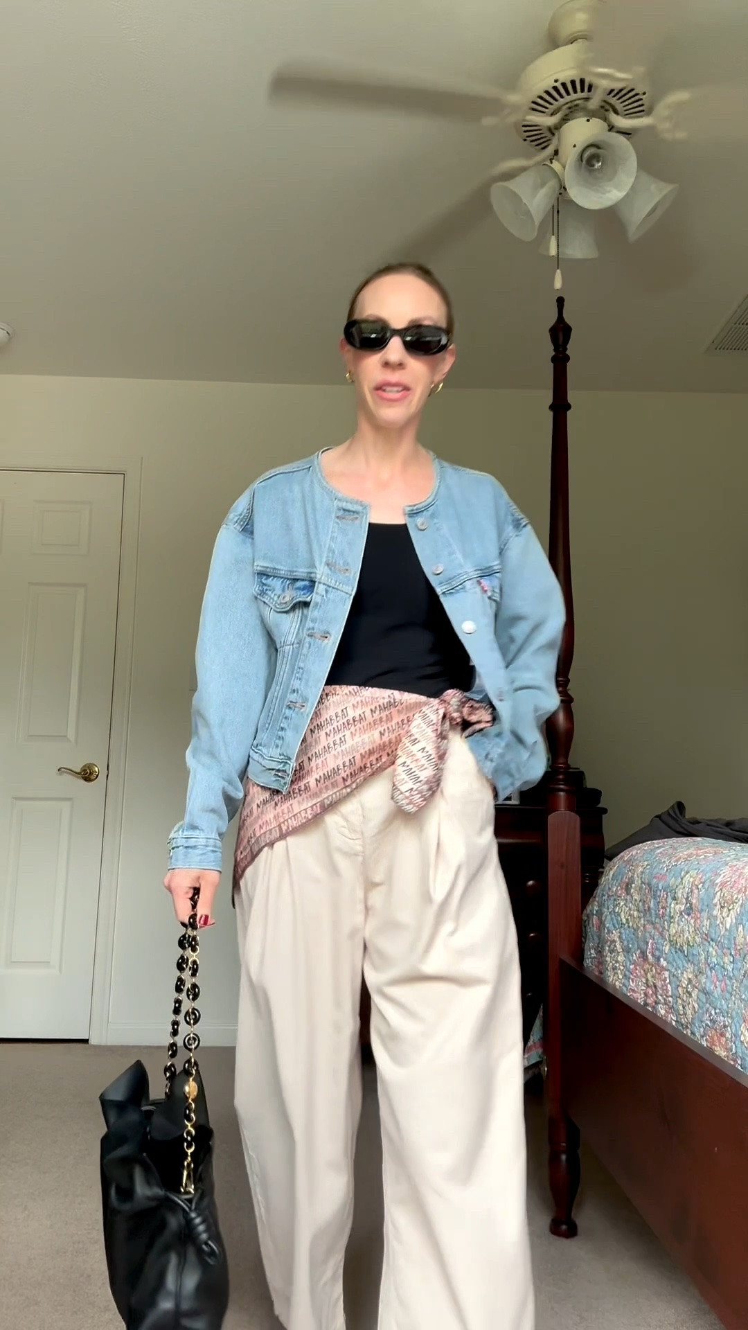Transitional look of the day, cropped denim jacket, scarf worn as belt, casual early fall looks over 40

#LTKootd #LTKgrwm #LTKdayinmylife