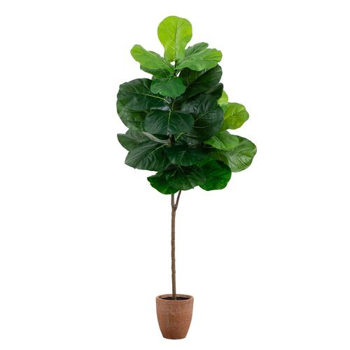 6ft. Artificial Giant Leaf Fiddle Leaf Fig Tree in Decorative Planter with Real Touch Leaves - Green - 72Hx27W in | One Kings Lane