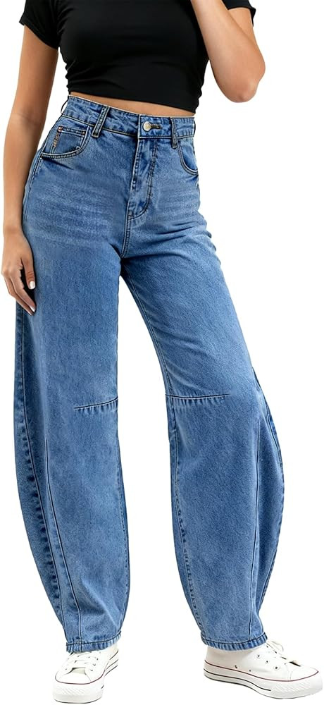 BlueMoment Barrel Jeans for Women High Waist Pants Trendy Baggy Wide Leg Y2k Vintage Denim Pants ... | Amazon (US)