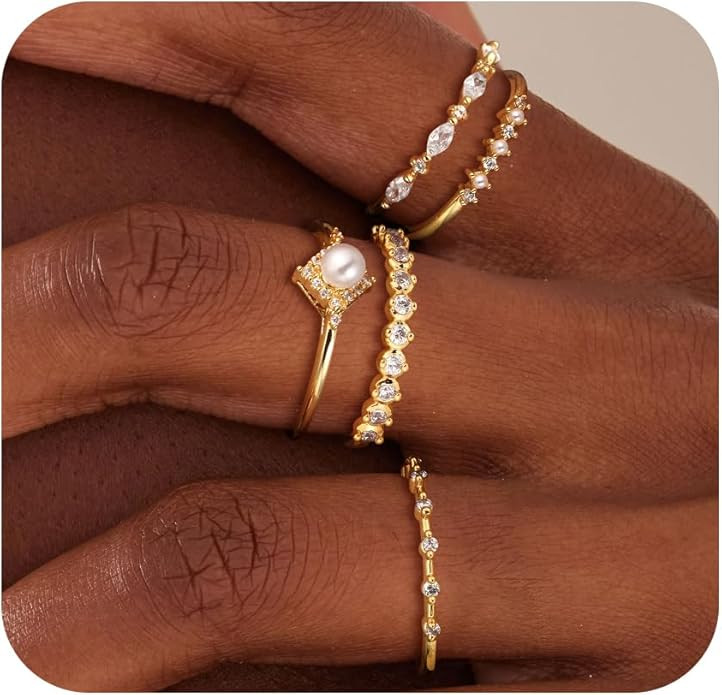 DEARMAY Stackable Silver Rings for Women Non Tarnish, Dainty Sterling Silver Diamond Pearl Rings ... | Amazon (US)