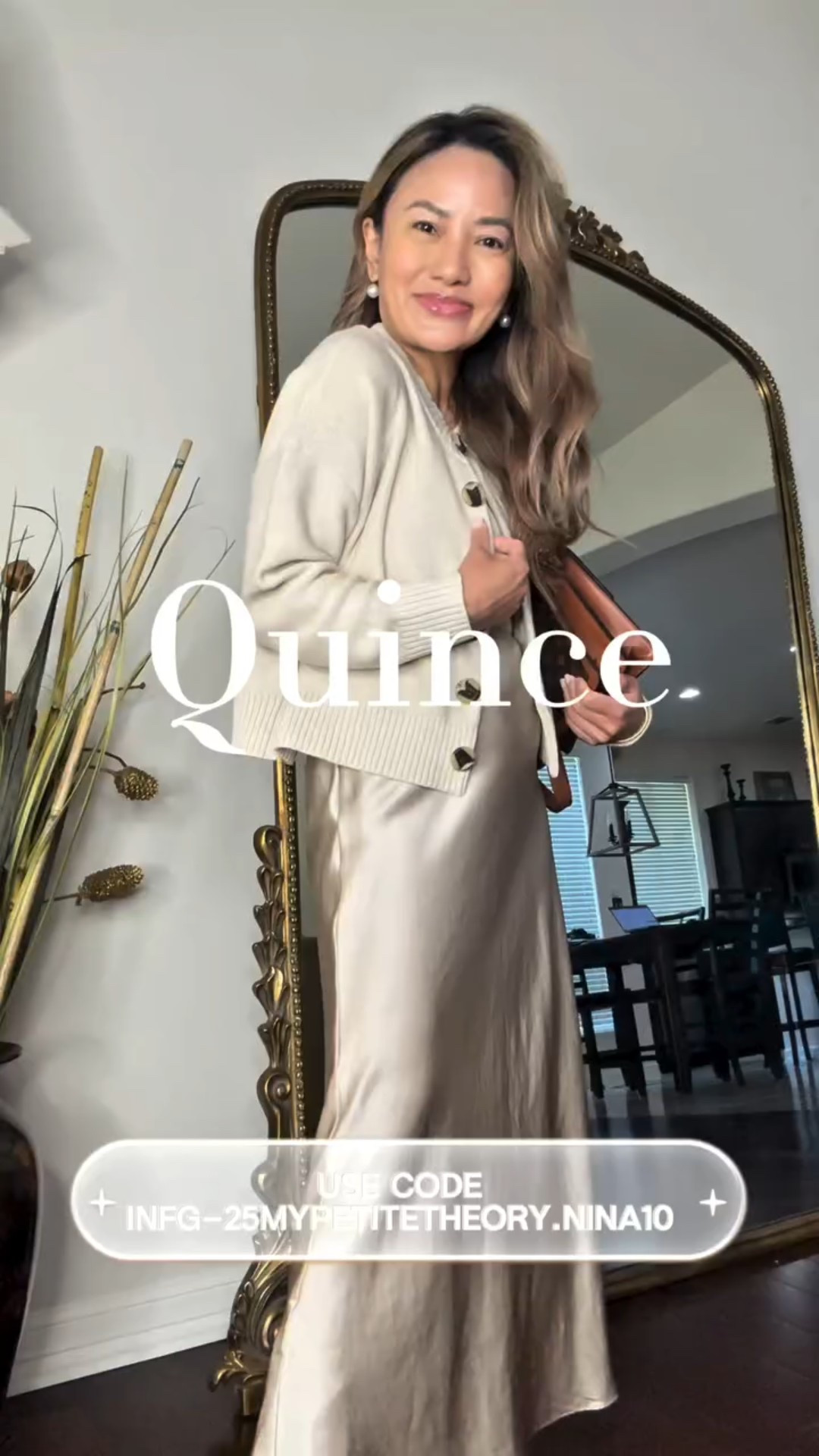IN LOVE & OBSESSED ❤️ @onequince | Use CODE ✨ INFG-25MYPETITETHEORY.NINA10 ✨ (NOTE: CODE is ONLY VALID FOR NEW CUSTOMERS) |  #quincepartner #onequince #quincedresses 

Outfit Details: I am 5ft & Wearing XS
✔️ 100% Organic Cotton Cropped Cardigan 
✔️ 100% Washable Silk Maxi Skirt in Champagne 

𝒙𝒐, 𝑵𝒊𝒏𝒂 💋 #𝒎𝒚𝒑𝒆𝒕𝒊𝒕𝒆𝒕𝒉𝒆𝒐𝒓𝒚 

 ✦　　°　. 　●　　.　　˚　　　ﾟ　　　•　　　✦ 　　　 ‍　˚　　✦　　°　. 　●　　.　　˚　　　ﾟ　　　•　　　✦ 　　 ‍#ootd #grwm #outfitoftheday #SpringStyleFiles #SpringThreads2025 #SummerStyleScene #quietluxury
#SeasonalStyleShift #OOTDUnveiled #StyleSnapshot2025 #LookBookLive #EnsembleEssentials #FashionFrameUp #DressedToExpress #sundaybrunchoutfit 
#MinimalistChic #stylinghacks 
#petitestyle #petitefashion #ltkpetite