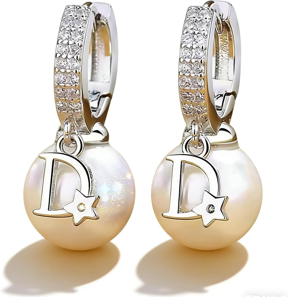 Silver Pearl Drop Earrings for Women - D-Shaped White Pearl Leverback Earrings, Dainty Dangling E... | Amazon (US)
