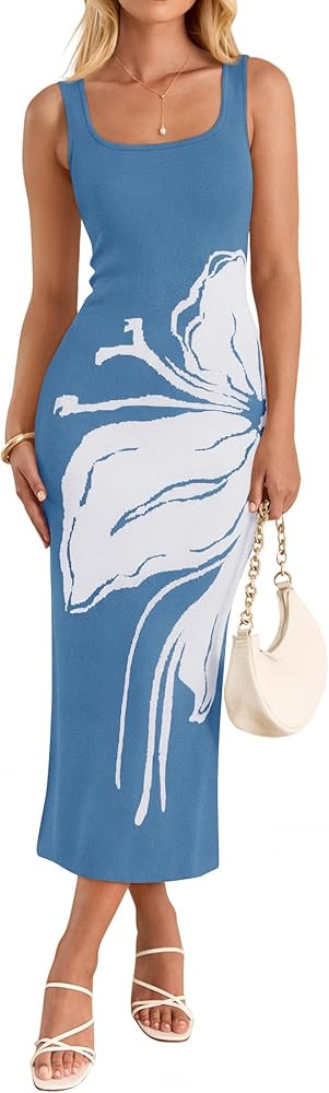 ZESICA Womens Summer Floral Knitted Maxi Dress 2026 Spring Vacation Sleeveless Baby Shower Long T... | Amazon (US)