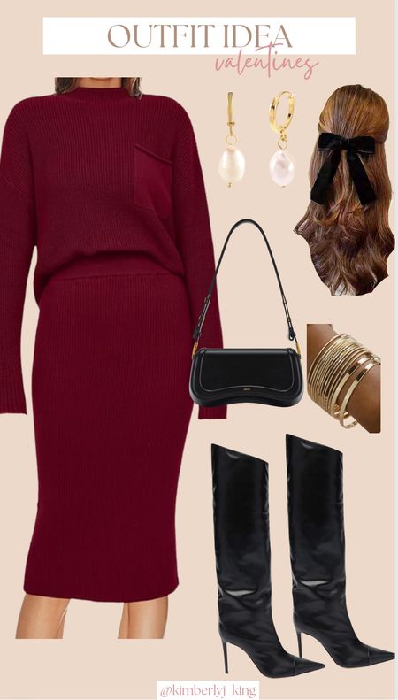 Valentines date night outfit
Date outfit 
Black hair bow
Black knee boots 
Sweater dress
Sweater set 
Red dress
Maroon dress 
Black purse 
Winter outfit idea
Winter fashion 
Outfit inspiration 
Amazon fashion
Amazon style 
Amazon outfit  
Outfit of the day 

#LTKfindsunder50 #LTKstyletip #LTKSeasonal