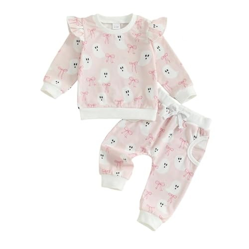 Toddler Baby Girl Halloween Outfit Pumpkin Long Sleeve Pullover Sweatshirts Pants Cute Fall Winter Clothes (ghost-Pink, 2-3T) | Amazon (US)