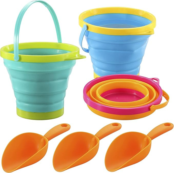 JOYIN 3 Packs Foldable Pail Bucket with Shovels (Bonus Mesh Bag), Collapsible Buckets Multi Purpo... | Amazon (US)
