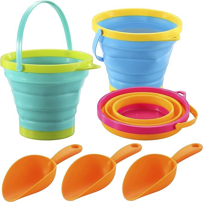 JOYIN 3 Packs Foldable Pail Bucket with Shovels (Bonus Mesh Bag), Collapsible Buckets Multi Purpo... | Amazon (US)