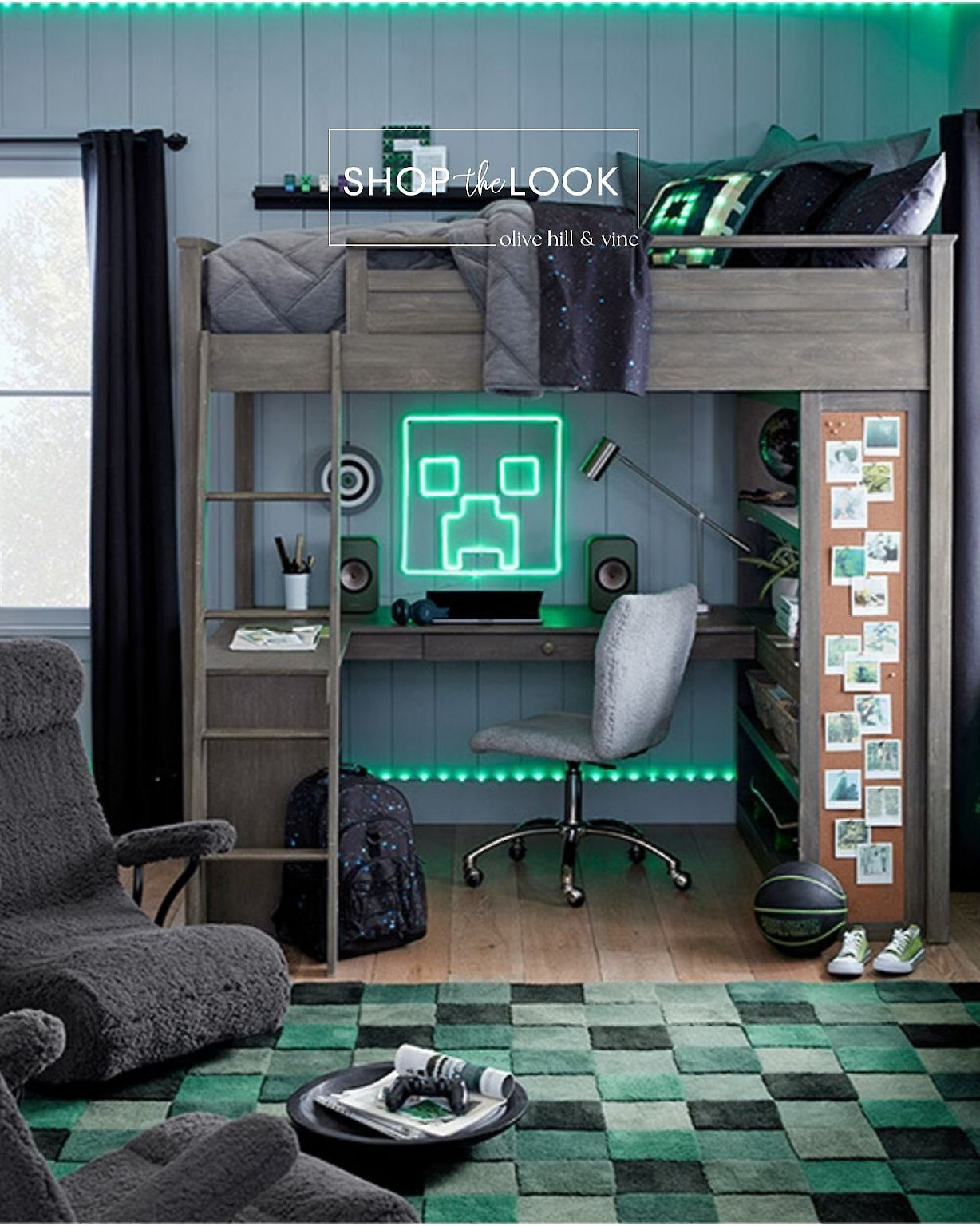 Game on in style with a sleek loft bed paired with Minecraft™ decor. From a glow-in-the-dark sheet set to a bold block-print wool rug and LED Creeper light, this setup brings pixel-perfect personality to any young gamer’s room.  

 

#LTKHome #LTKKids #LTKFamily