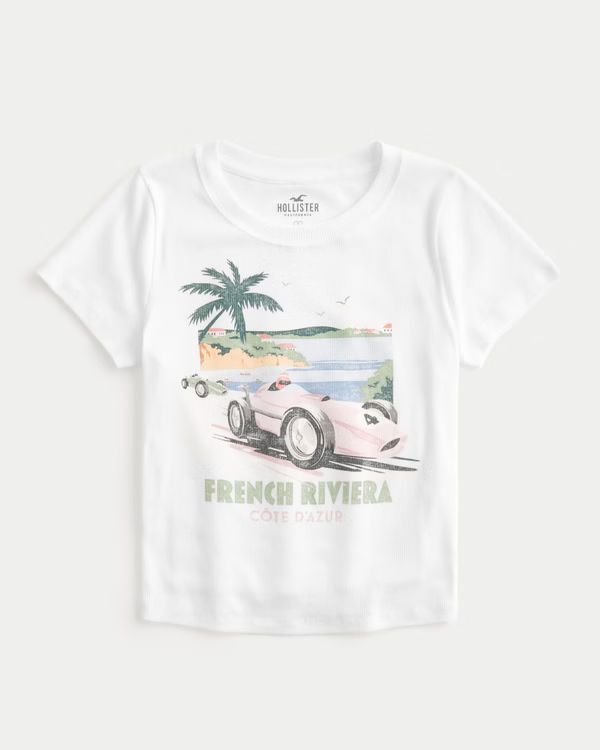 Women's French Riviera Racing Graphic Crop Baby Tee | Women's Clearance | HollisterCo.com | Hollister (US)