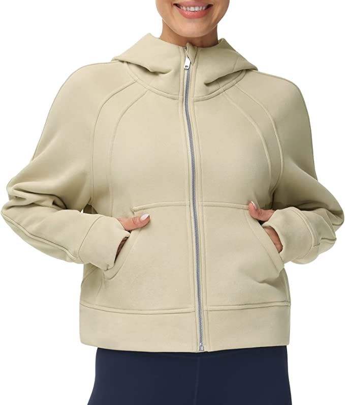 THE GYM PEOPLE Women's Full-Zip Up Hoodies Jacket Fleece Workout Crop Tops Sweatshirts with Pocke... | Amazon (US)