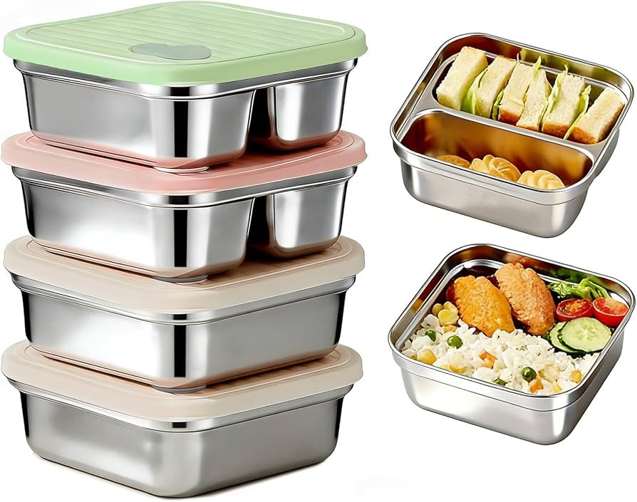 304 Stainless Steel Lunch Box -20oz Sandwich Containers with Airtight Lids – Leakproof, Stackab... | Amazon (US)