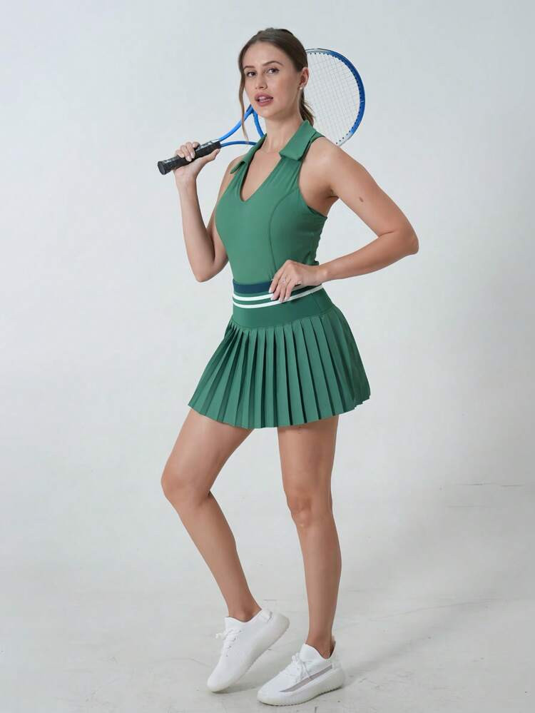 Four Season Women's Sports Tennis Golf Dress Yoga Set Solid Color Sleeveless Top And Mini Skirt Tennis Skirt Set, Suitable For Sports, Daily Life, Tennis Breathable Quick Drying Shorts Sportswear, Indoor Sportswear, Fitness Clothing, Comfort Clothing, Women's Dress Sportswear Set | SHEIN