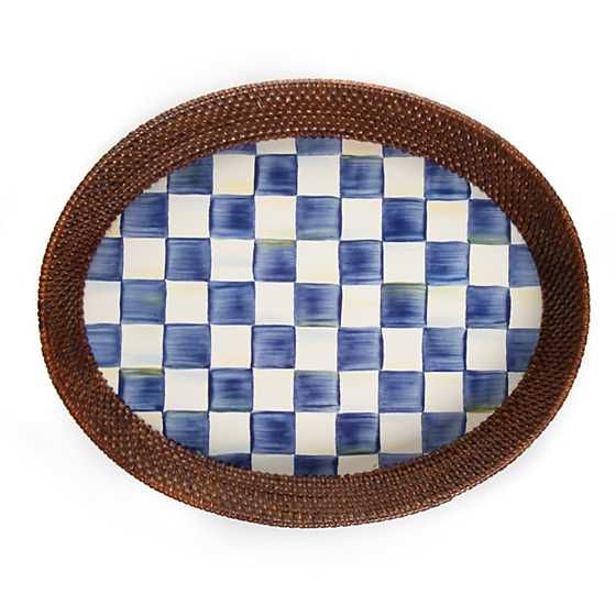 Royal Check Rattan & Enamel Large Serving Tray | MacKenzie-Childs