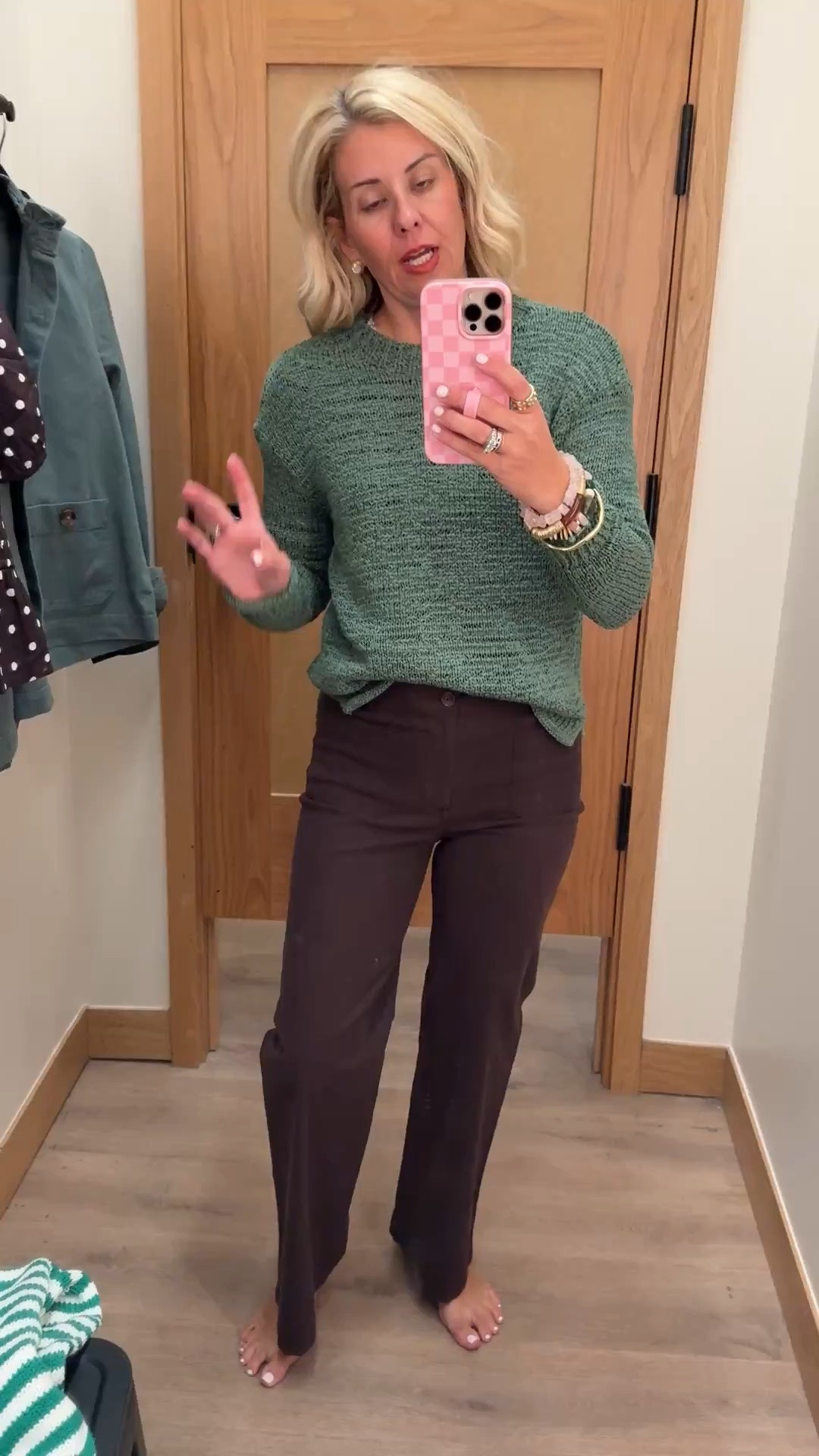 This sweater is such a yes…perfect weight and the color is gorgeous. 

Sizing:
Sweaters - 4 
Collared Dress - 2 
Midi Dress - 0
Pants & Jeans - 26P
Blazer - 2 
Green Jacket - small
Plaid Jacket - xs

#LTKdayinmylife #LTKmomlife #LTKOver40