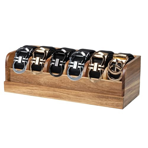 MinBoo Acacia Wood Belt Organizer Box,6 Grids Belt Rack for Closet and Drawer, Belt Storage Organizer and Displayer for Men Women | Amazon (US)