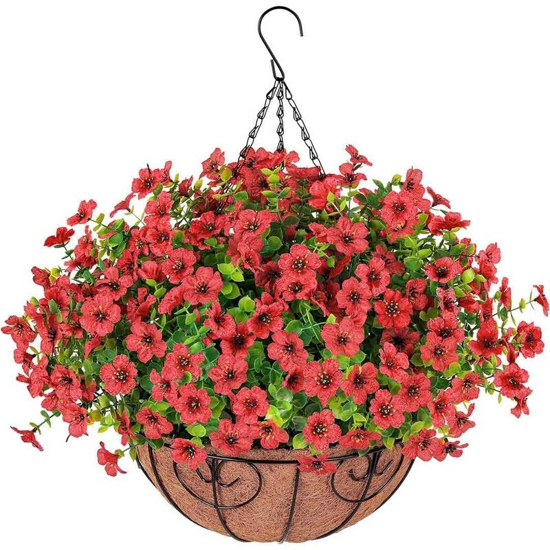 Artificial Fake Hanging Plants Flowers with Basket Outdoor Decor Faux Silk Daisy Flower Arrangements in Pot Planter | Bed Bath & Beyond