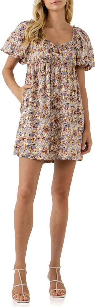 Floral Gold Print Babydoll DressFREE THE ROSES | Nordstrom