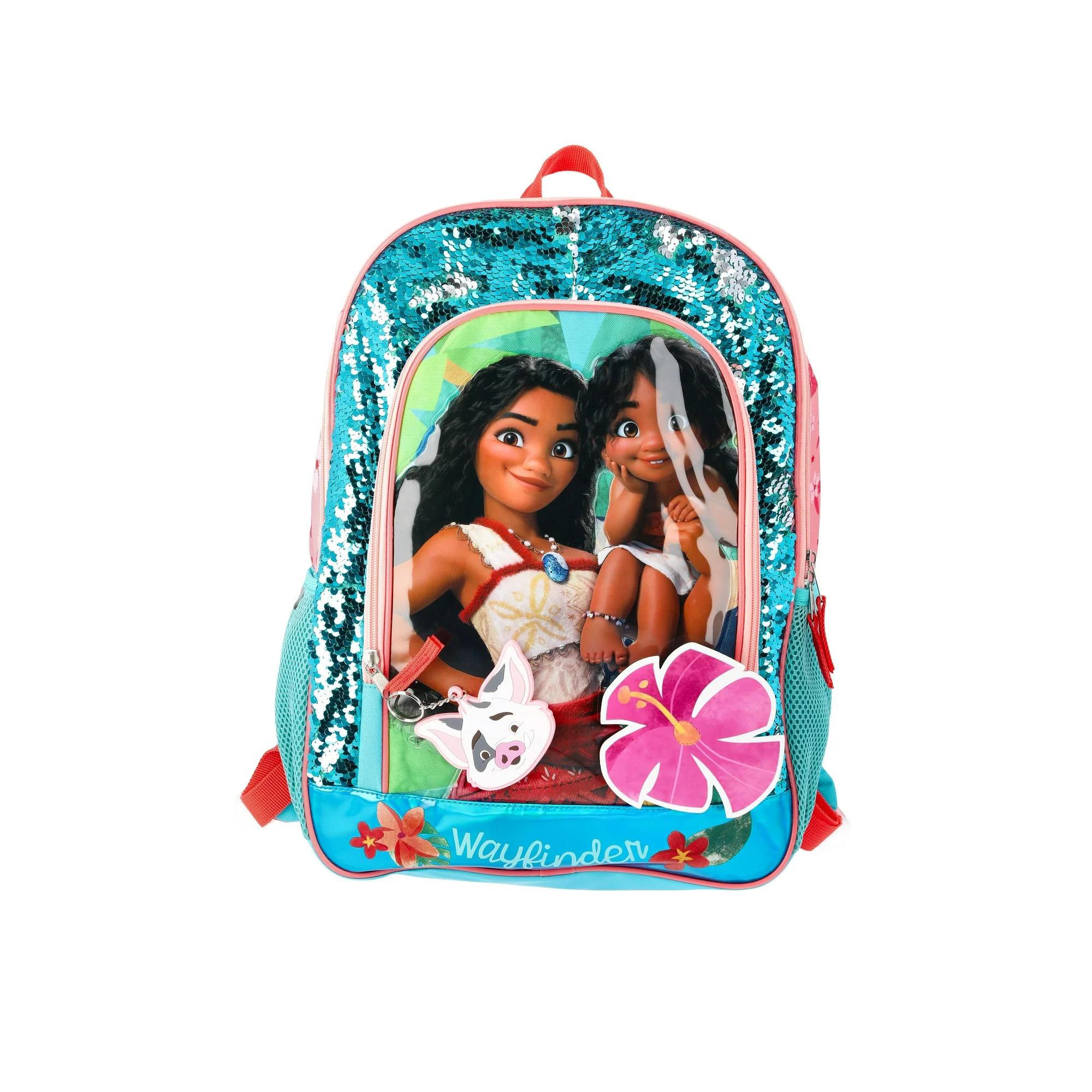 Disney Moana Girls' Sequined 17" Wayfinder Backpack with Keychain, Coral | Walmart (US)
