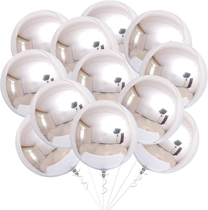 KatchOn, Huge Metallic Silver Balloons - 22 Inch, Pack of 12 | 4D Round Mylar Balloon for Silver ... | Amazon (US)