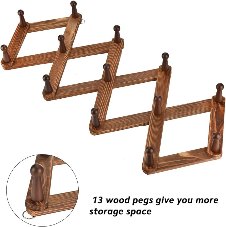 Amazon.com: Homode Vintage Wood Expandable Peg Rack- Multi-Purpose Accordion Wall Hangers with 13... | Amazon (US)