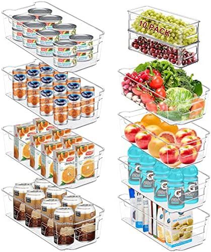 Set of 10 Plastic Refrigerator Organizer Bins, Stackable Organization and Storage Includes 4 Large & | Amazon (US)