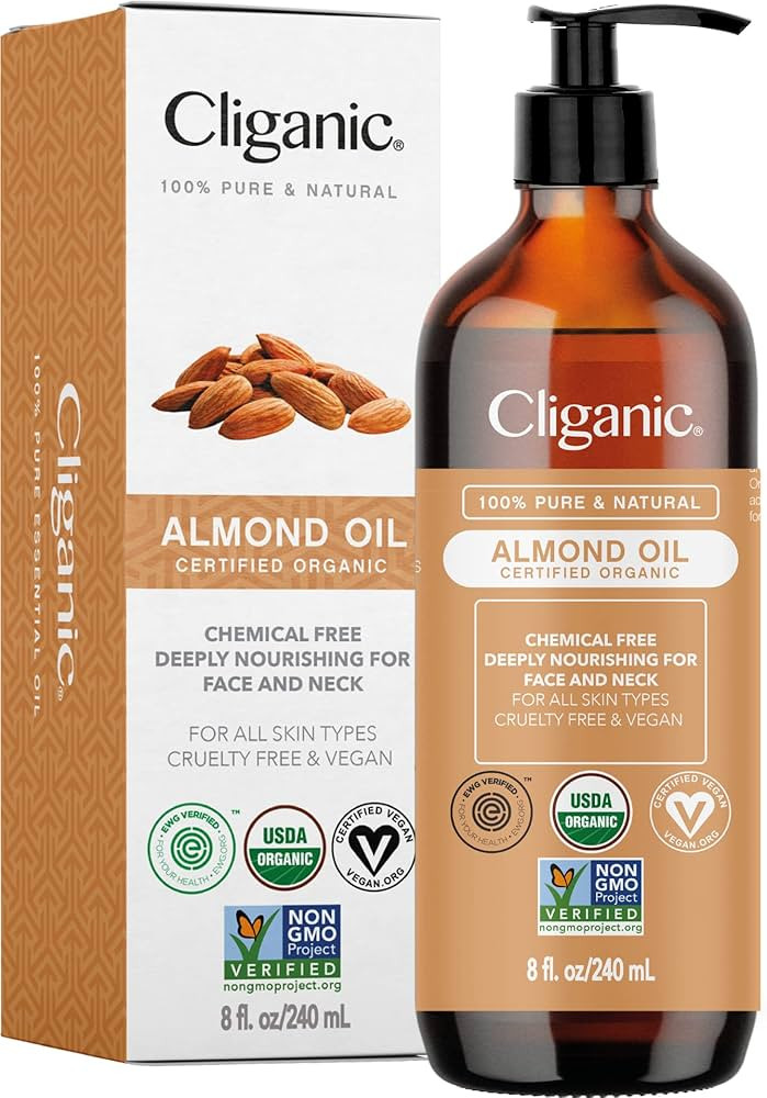 Cliganic Organic Sweet Almond Oil, 100% Pure (8oz) - for Skin & Hair, Nourishing Carrier Oil for ... | Amazon (US)